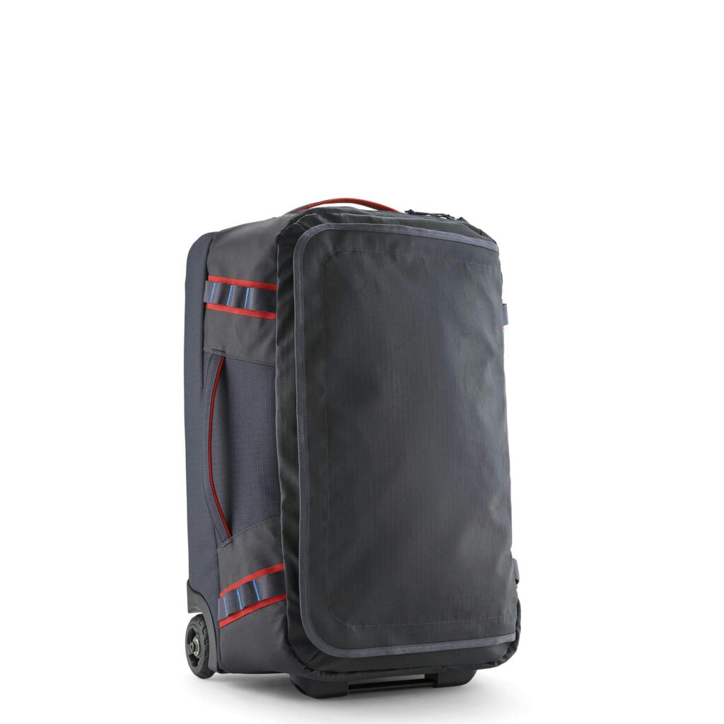 Patagonia black hole wheeled duffel 40l smolder blue w/amanita red